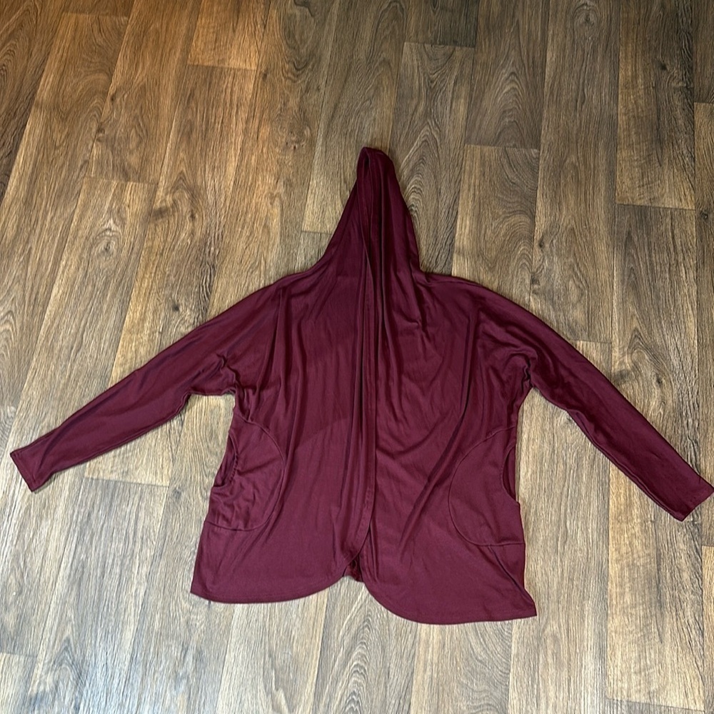 Cardigan Hoodie With Side Pockets - Burgundy Trendy Color